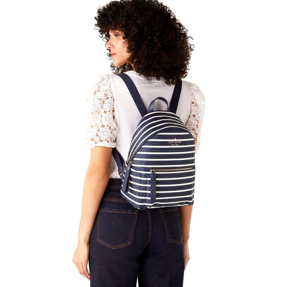 New Kate Spade Chelsea Parisian Medium Backpack & Wallet Stripes Navy Multi - Picture 3 of 4